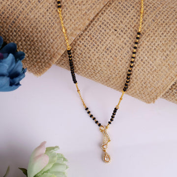Traditional Oval Shape CZ Studded Gold Plated Combo Set of 2 Black Beaded Adjustable Chain Mangalsutra