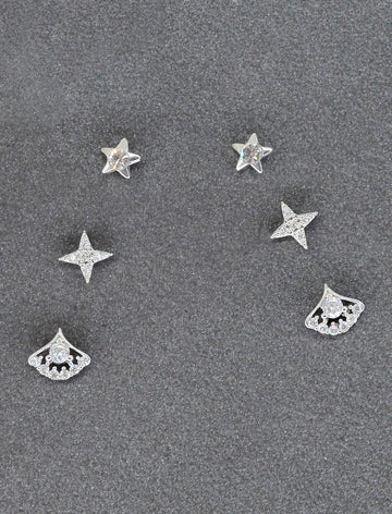 How to Handle Customers Who Bargain at a Jewellery Counter - Star Design Brass Silver Plated Set Of 3 Combo Stud Earring