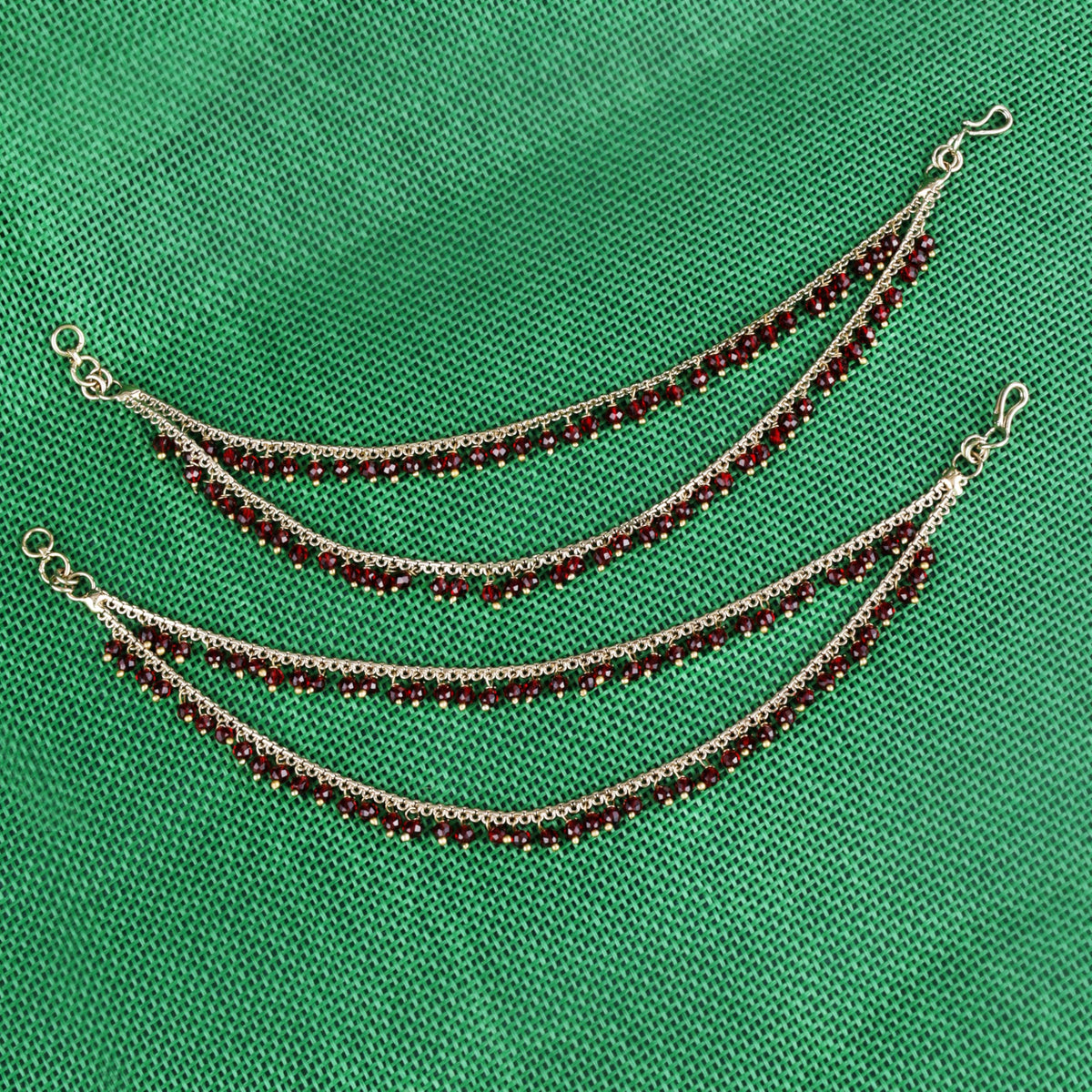 Saloni Fashion Jewellery 2 String Maroon Pearl Gold Plated Set Of 2 Brass Ear-Chain (Kaanchain) For Women and Girls