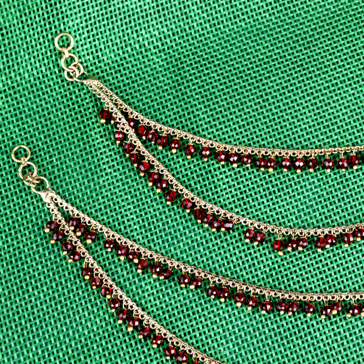 Saloni Fashion Jewellery 2 String Maroon Pearl Gold Plated Set Of 2 Brass Ear-Chain (Kaanchain) For Women and Girls
