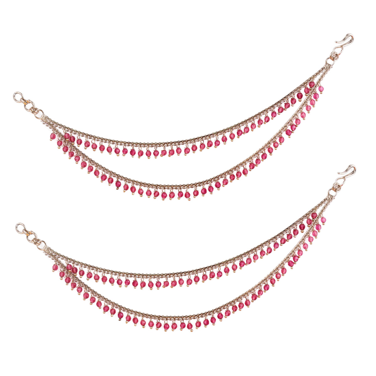 Saloni Fashion Jewellery 2 String Pink Pearl Gold Plated Set Of 2 Brass Ear-Chain (Kaanchain) For Women and Girls
