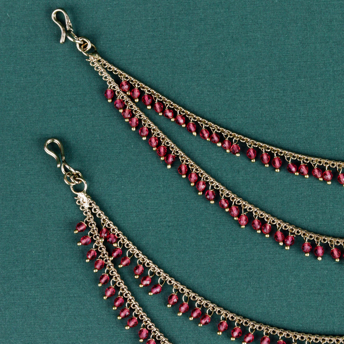 Saloni Fashion Jewellery 2 String Pink Pearl Gold Plated Set Of 2 Brass Ear-Chain (Kaanchain) For Women and Girls
