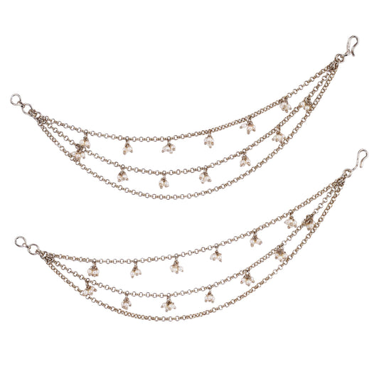 Saloni Fashion Jewellery 3 String Long Chain Gold Plated Set of 2 Pearl Ear-Chain (Kaanchain) For Women