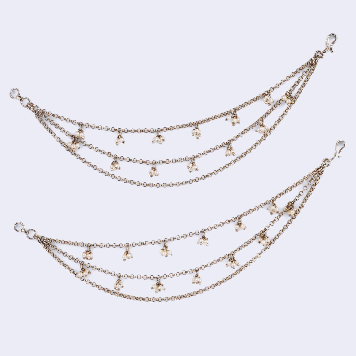 Saloni Fashion Jewellery 3 String Long Chain Gold Plated Set of 2 Pearl Ear-Chain (Kaanchain) For Women