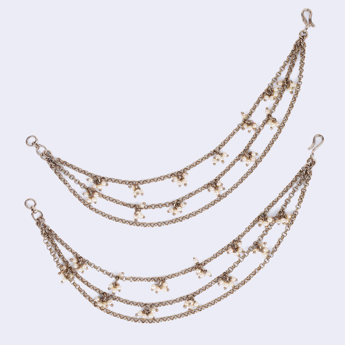 Saloni Fashion Jewellery 3 String Long Chain Gold Plated Set of 2 Pearl Ear-Chain (Kaanchain) For Women