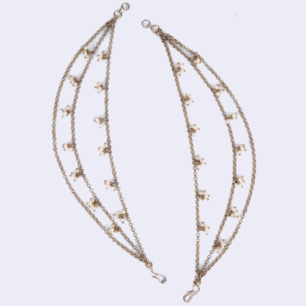 Saloni Fashion Jewellery 3 String Long Chain Gold Plated Set of 2 Pearl Ear-Chain (Kaanchain) For Women