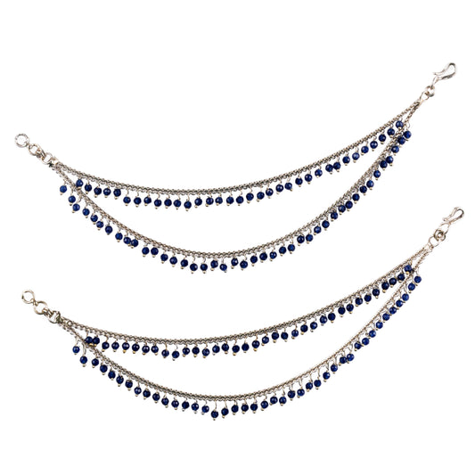Saloni Fashion Jewellery 3 String Long Chain Gold Plated Set of 2 Pearl Ear-Chain (Kaanchain) For Women