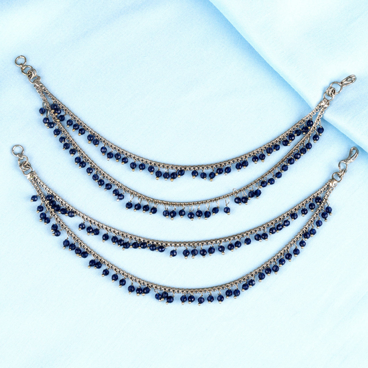 Saloni Fashion Jewellery 3 String Long Chain Gold Plated Set of 2 Pearl Ear-Chain (Kaanchain) For Women