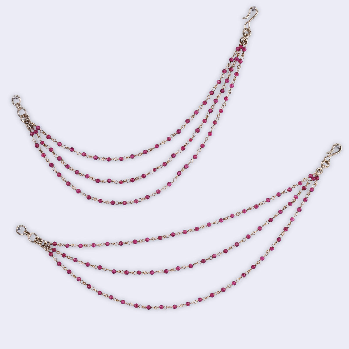 Saloni Fashion Jewellery 3 String Long Chain Red Bead Gold Plated Set of 2 Ear-Chain (Kaanchain) For Women - view 3