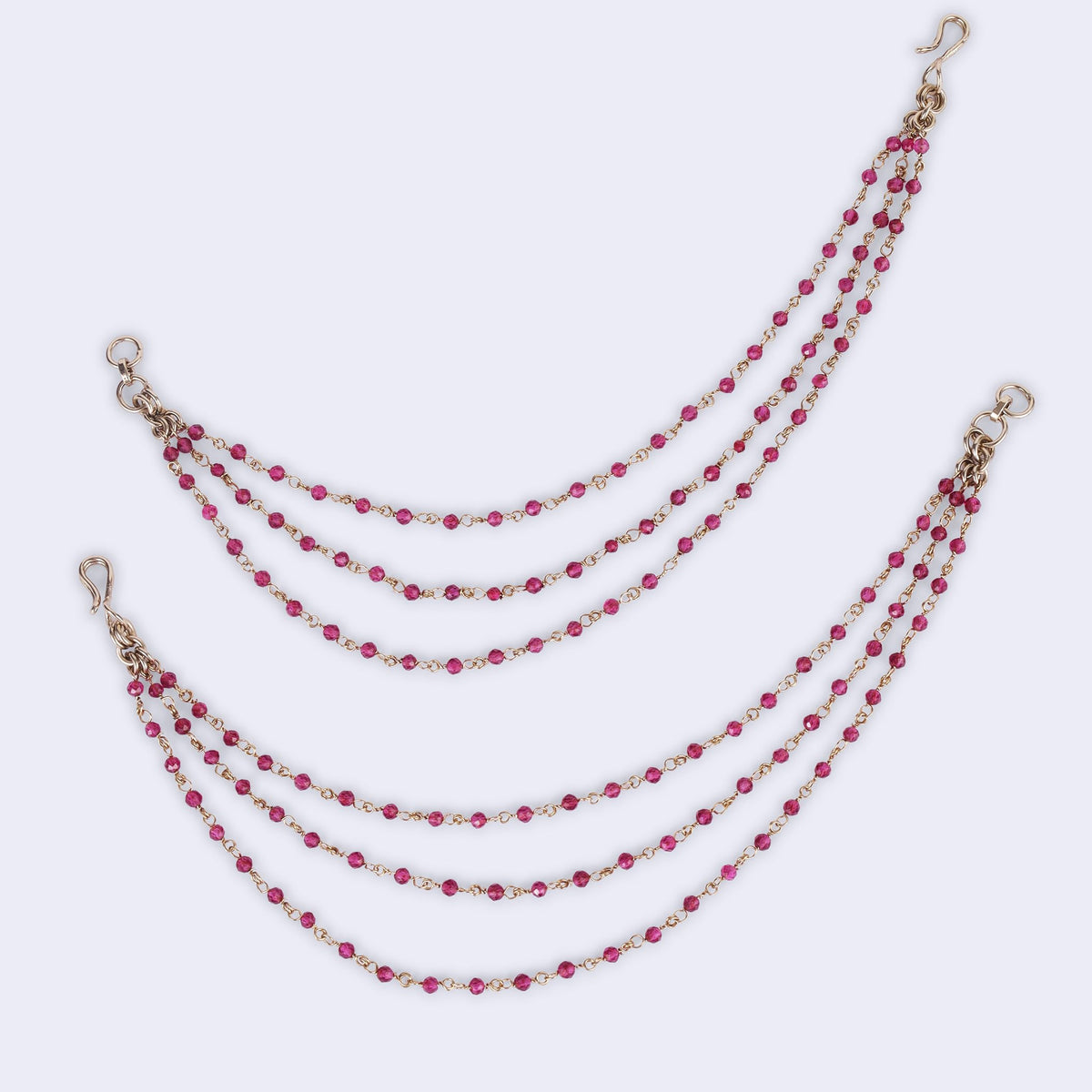Saloni Fashion Jewellery 3 String Long Chain Red Bead Gold Plated Set of 2 Ear-Chain (Kaanchain) For Women - view 4