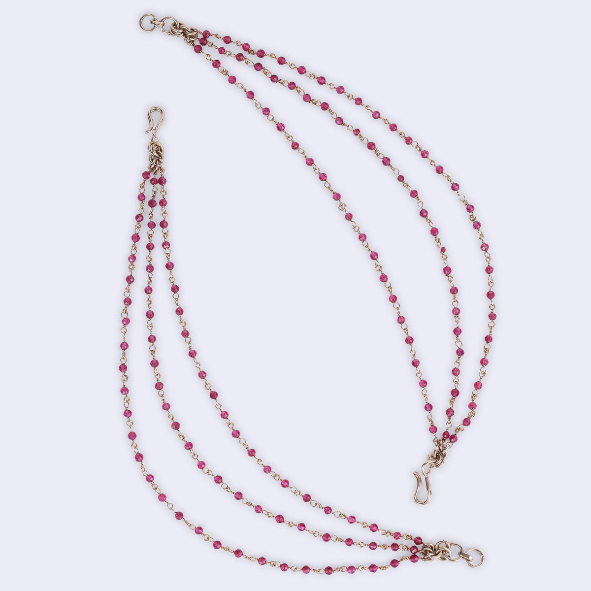 Saloni Fashion Jewellery 3 String Long Chain Red Bead Gold Plated Set of 2 Ear-Chain (Kaanchain) For Women - view 5