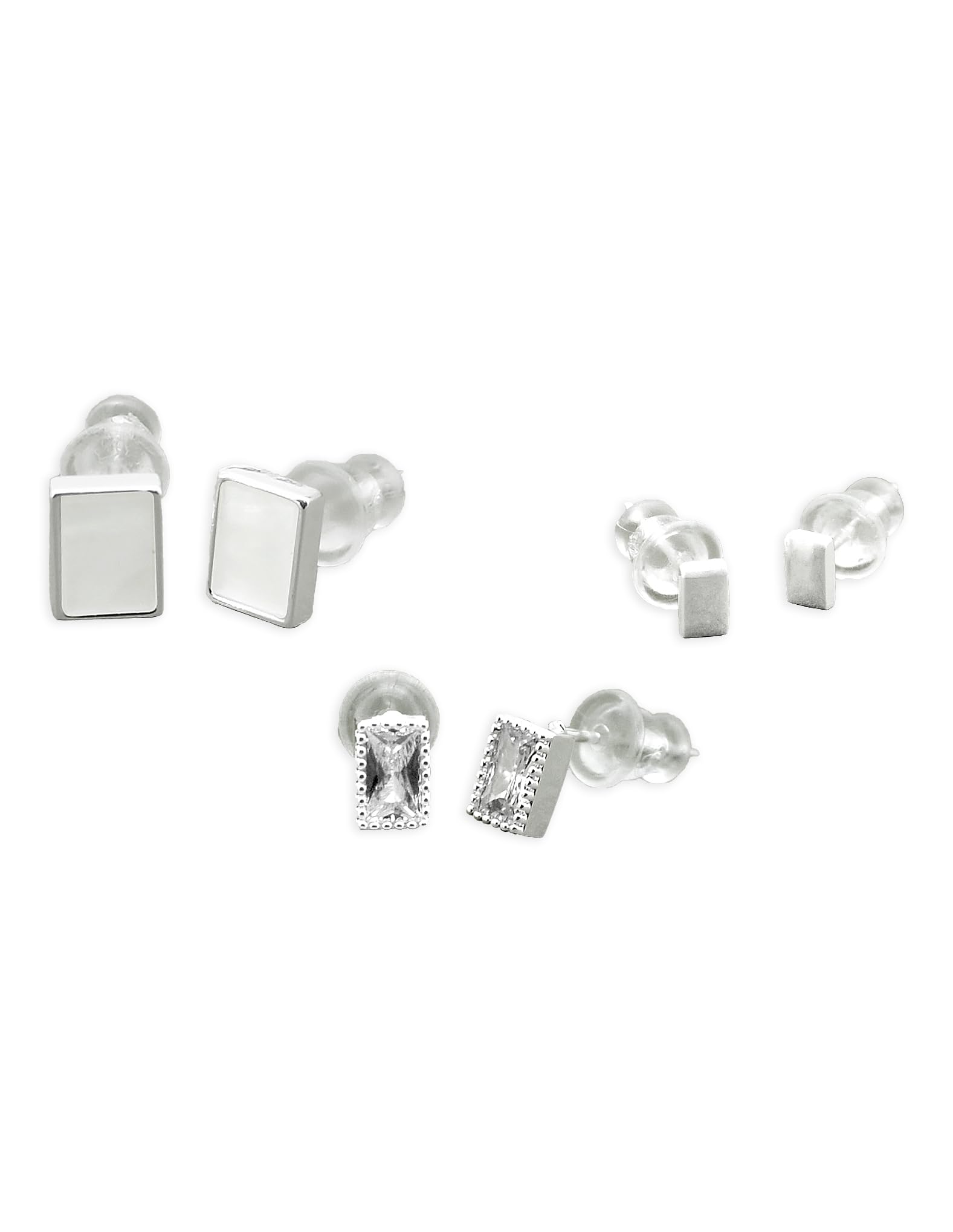 Saloni Fashion Jewellery Superb Square Shape Combo of 3 Silver Plated Stud Earring For Women and Girls
