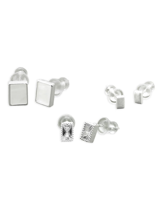 Saloni Fashion Jewellery Superb Square Shape Combo of 3 Silver Plated Stud Earring For Women and Girls