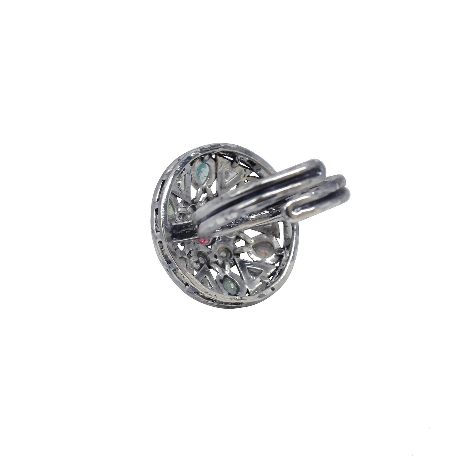 Saloni Fashion Jewellery Stylish Oval and Round Shape Silver Plated Kundan Stone Adjustable Finger Ring For Women and Girls