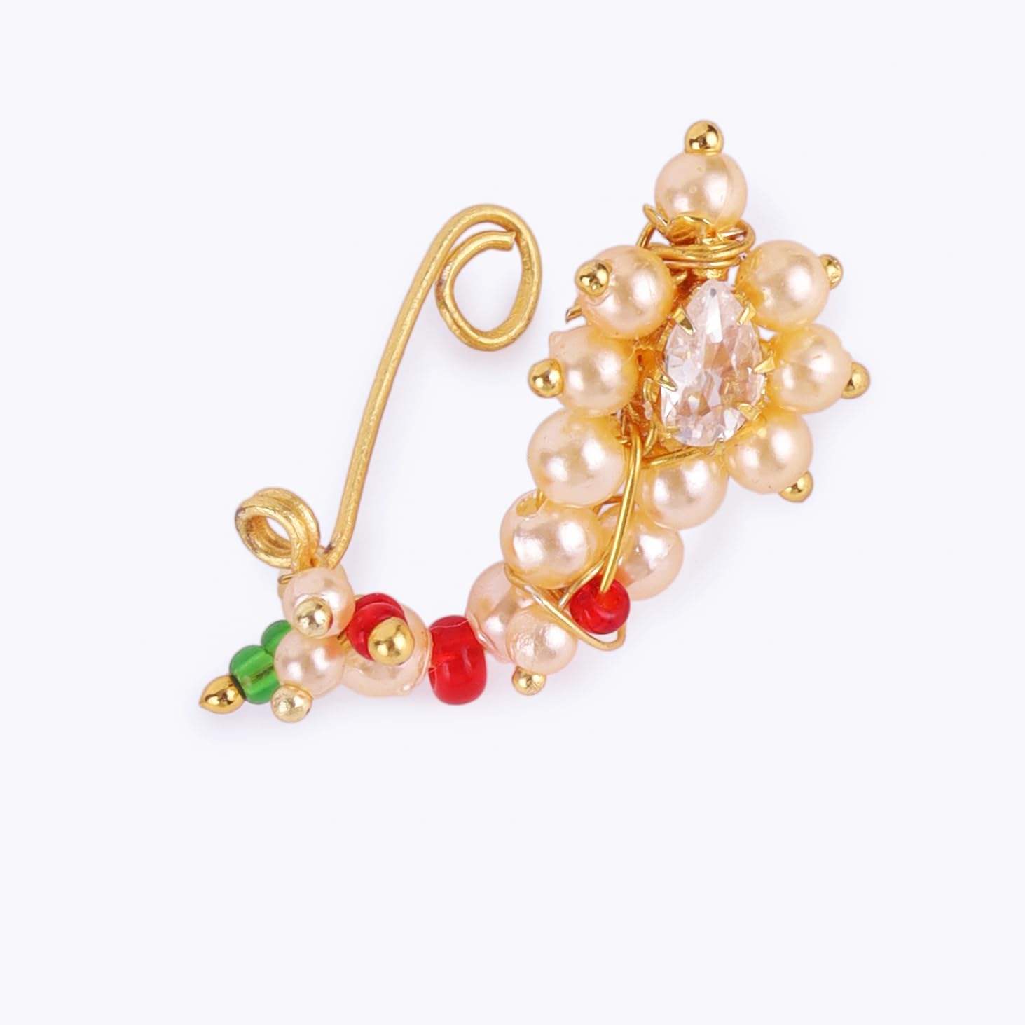 Saloni Fashion Jewellery Traditional Beautiful Oval Shape Gold Plated Maharashtrian Nosepin / Nath Without Piercing For Women and Girls