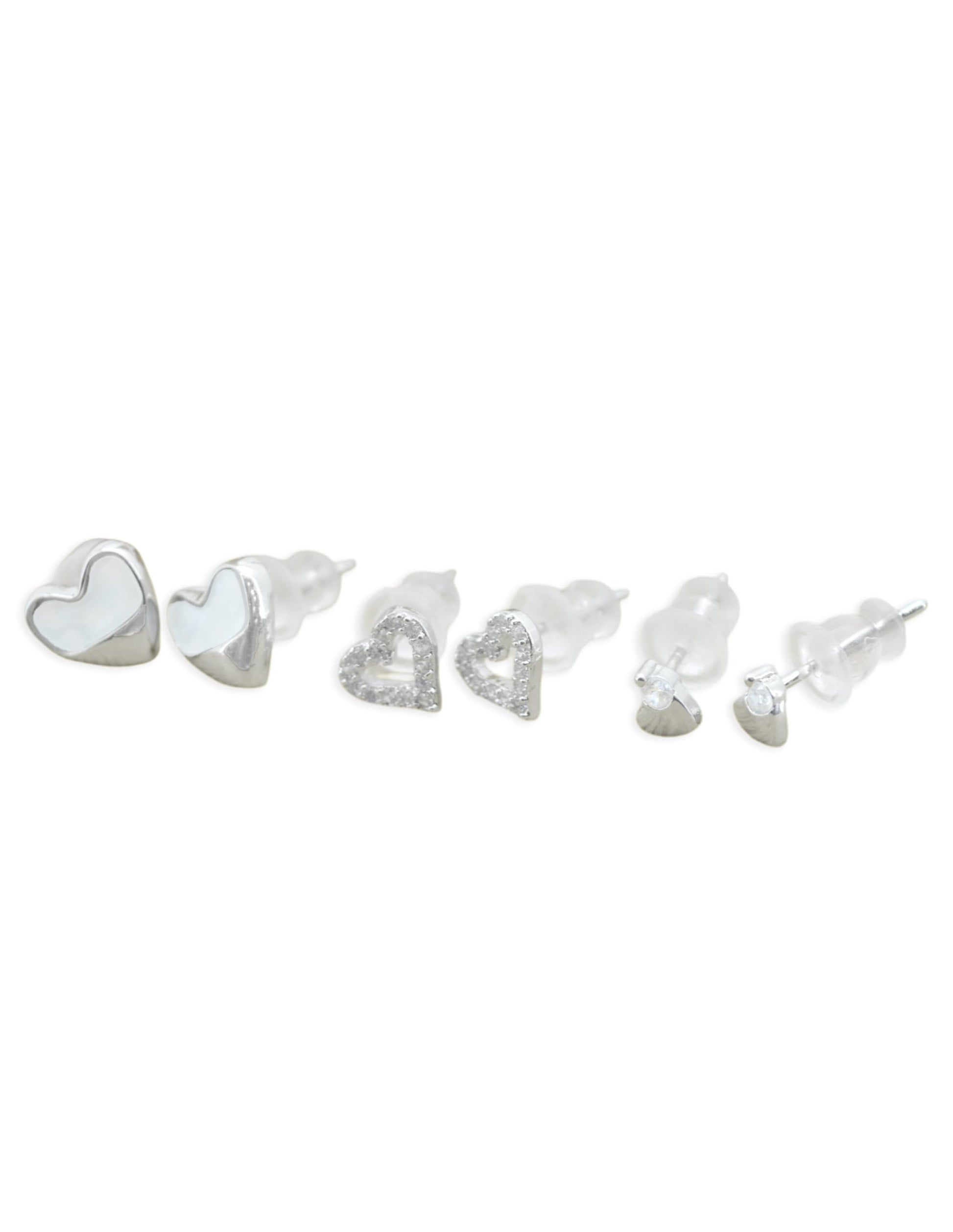 Saloni Fashion Jewellery Eye-Catchy Heart Shape Combo of 3 Silver Plated Stud Earring For Women and Girls
