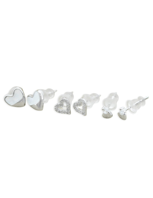Saloni Fashion Jewellery Eye-Catchy Heart Shape Combo of 3 Silver Plated Stud Earring For Women and Girls
