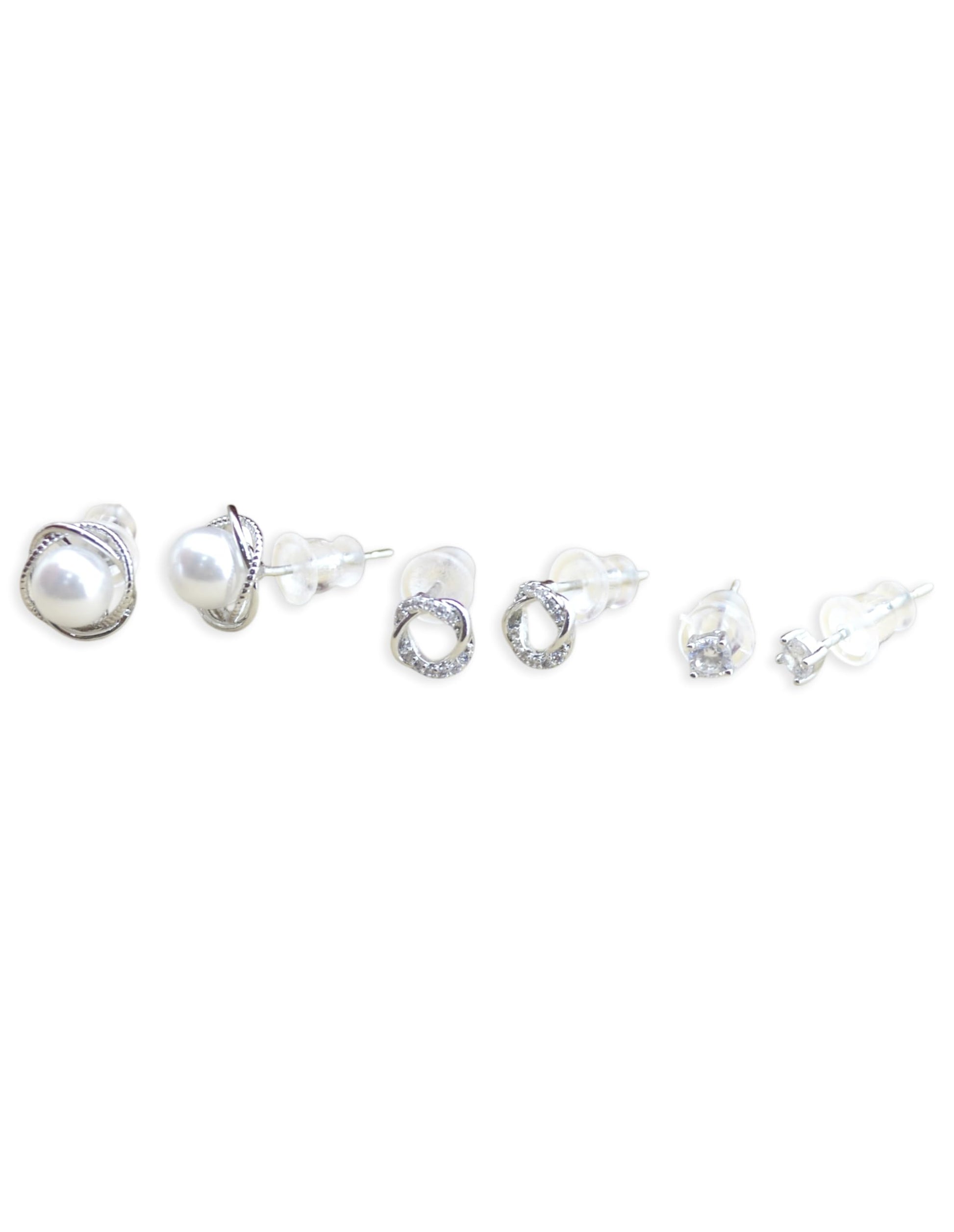 Saloni Fashion Jewellery Pretty Round Shape Mother of Pearl Combo of 3 Silver Plated Stud Earring For Women and Girls