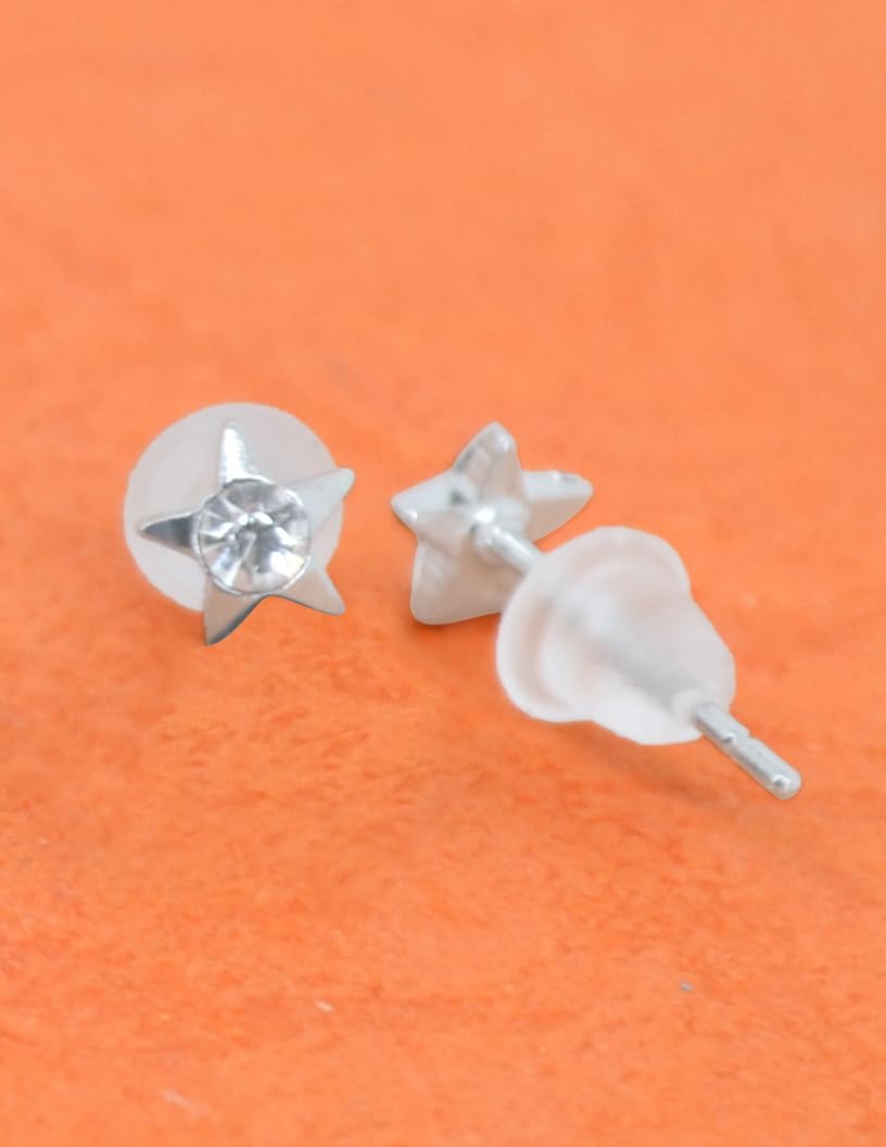 Saloni Fashion Jewellery Fine Star Design CZ Brass Silver Plated Set of 3 Combo Stud Earring For Women and Girls