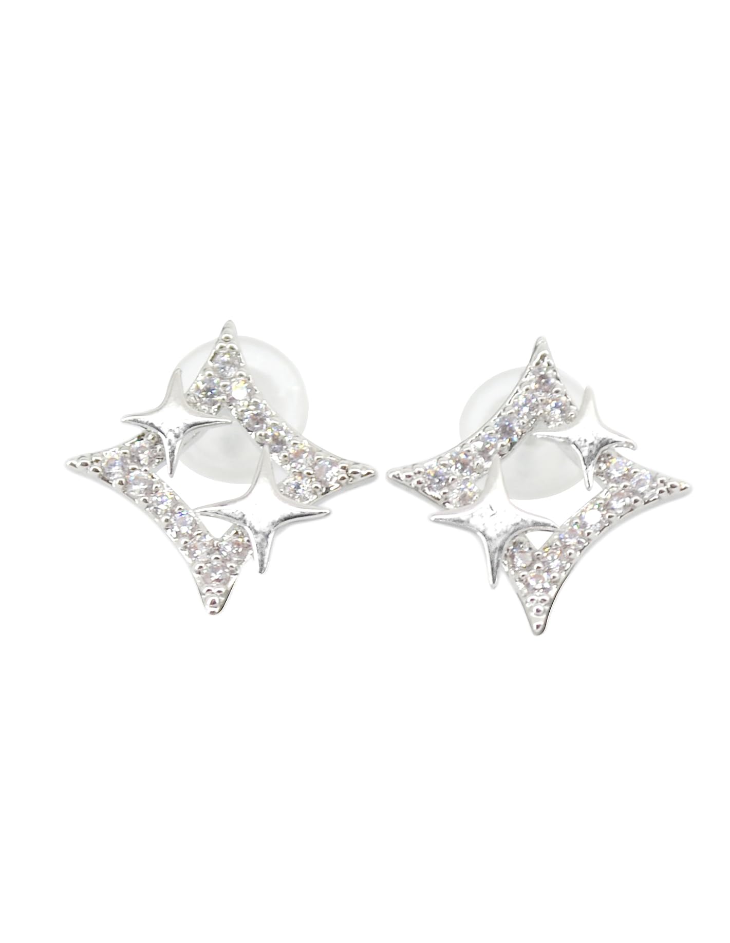 Saloni Fashion Jewellery Stylish Star Design CZ Brass Silver Plated Stud Earring For Women and Girls