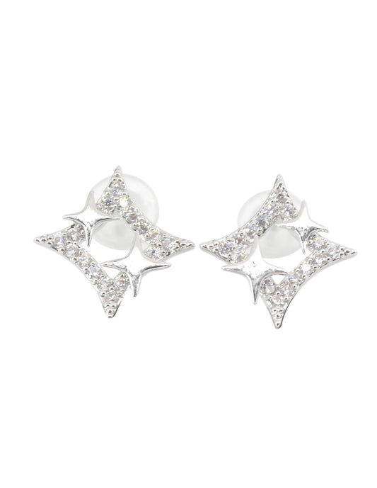 Saloni Fashion Jewellery Stylish Star Design CZ Brass Silver Plated Stud Earring For Women and Girls
