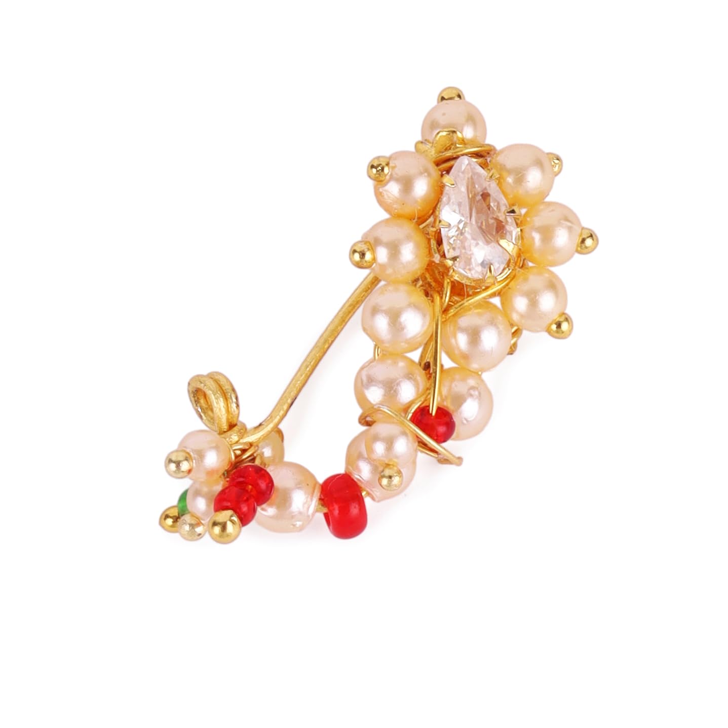 Saloni Fashion Jewellery Traditional Beautiful Oval Shape Gold Plated Combo Set of 2 Maharashtrian Nosepin / Nath Without Piercing For Women and Girls