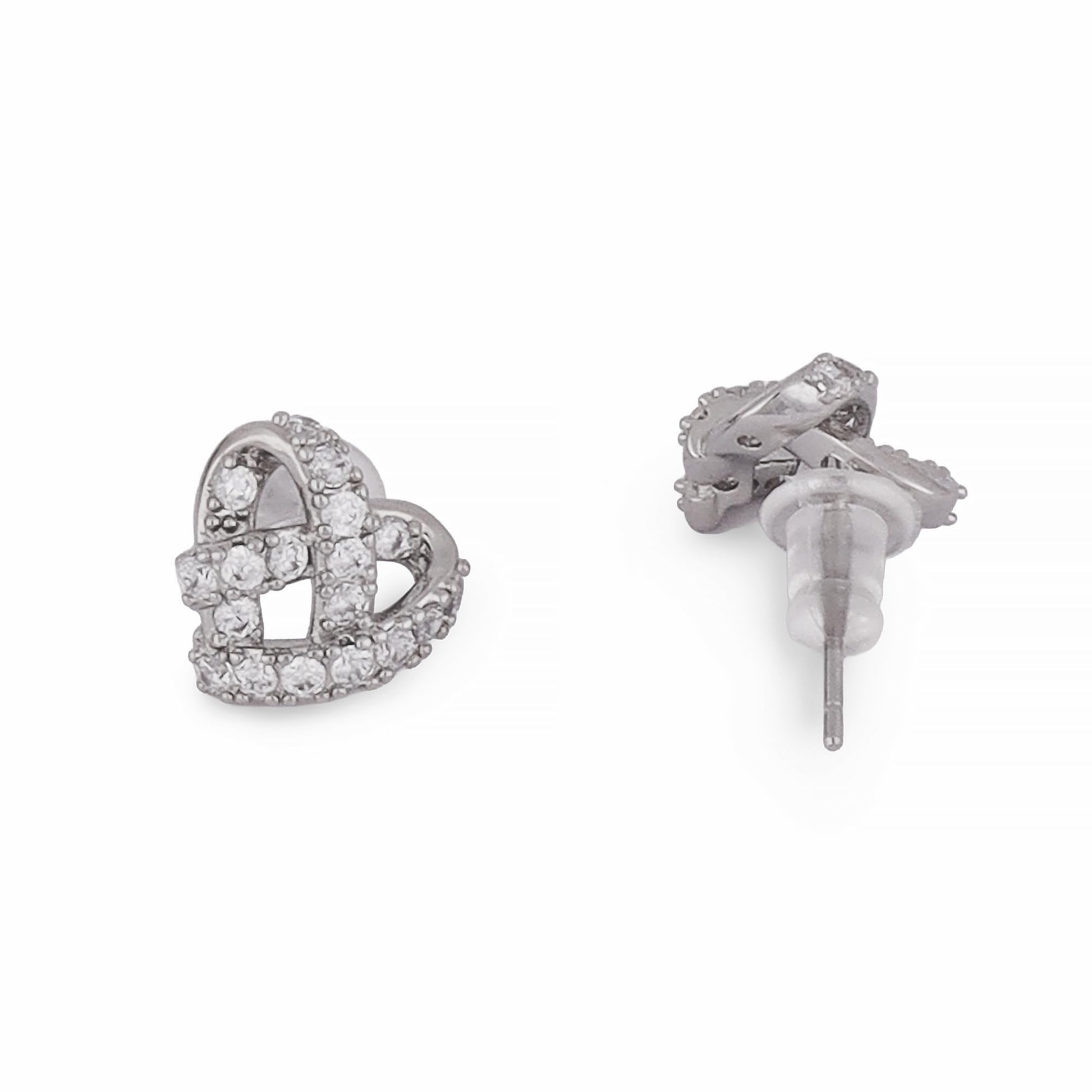 Saloni Fashion Jewellery Modern Heart Shape Silver Plated Stud Earring For Women
