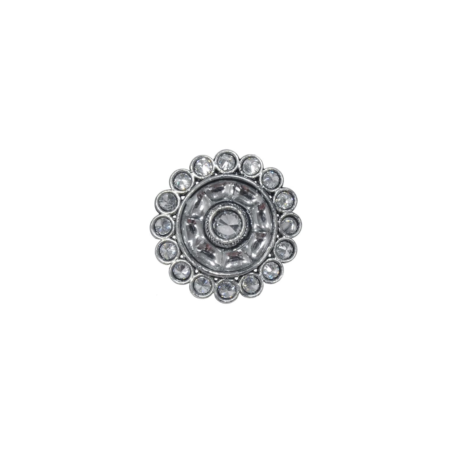 Saloni Fashion Jewellery Splendid Round Shape Silver Plated Kundan Stone Adjustable Finger Ring For Women and Girls