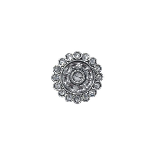 Saloni Fashion Jewellery Splendid Round Shape Silver Plated Kundan Stone Adjustable Finger Ring For Women and Girls