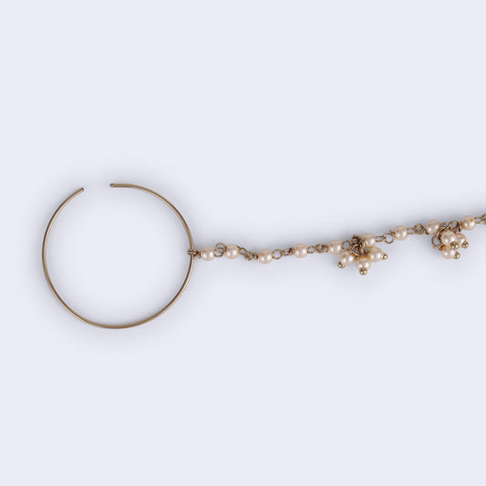 Saloni Fashion Jewellery Traditional Round Shape Gold Plated Nose Ring with Chain (Nathiya) For Women