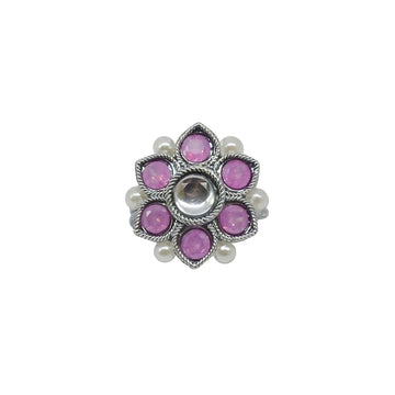 Saloni Fashion Jewellery Glorious Pear and Flower Design Silver Plated Kundan Stone Adjustable Finger Ring For Women and Girls