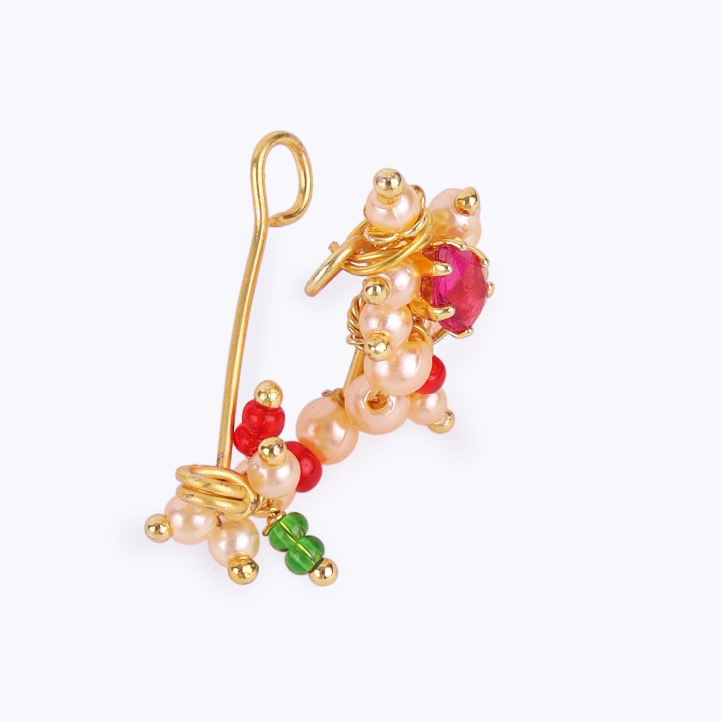Saloni Fashion Jewellery Traditional Attractive Oval Shape Gold Plated Maharashtrian Nosepin / Nath Without Piercing For Women and Girls