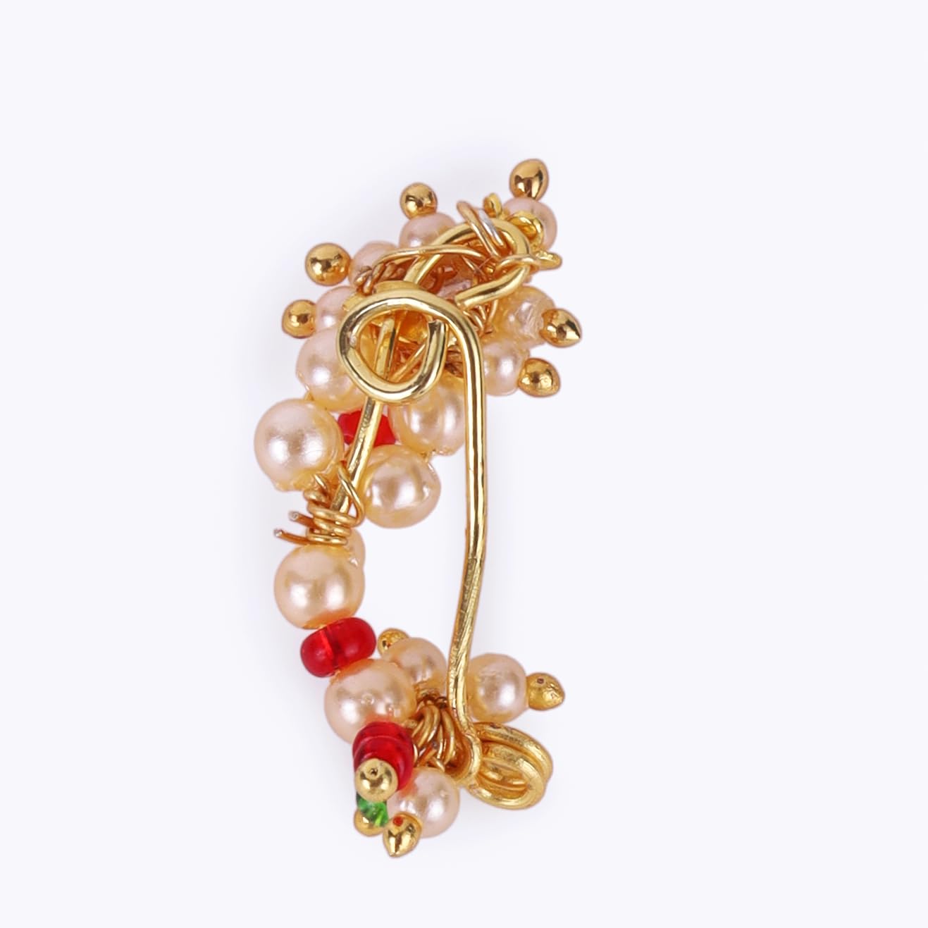 Saloni Fashion Jewellery Traditional Charming Oval Shape Gold Plated Maharashtrian Nosepin / Nath Without Piercing For Women and Girls