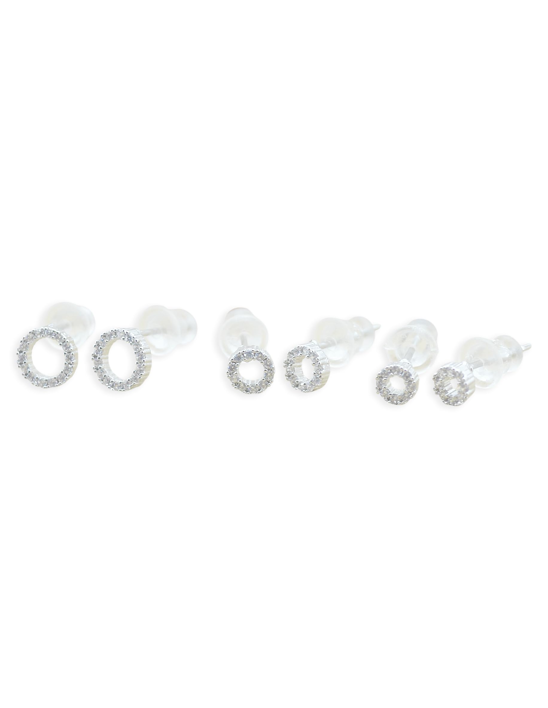Saloni Fashion Jewellery Classy Round Shape CZ Studded Combo of 3 Silver Plated Stud Earring For Women and Girls