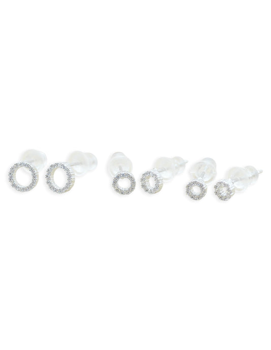 Saloni Fashion Jewellery Classy Round Shape CZ Studded Combo of 3 Silver Plated Stud Earring For Women and Girls