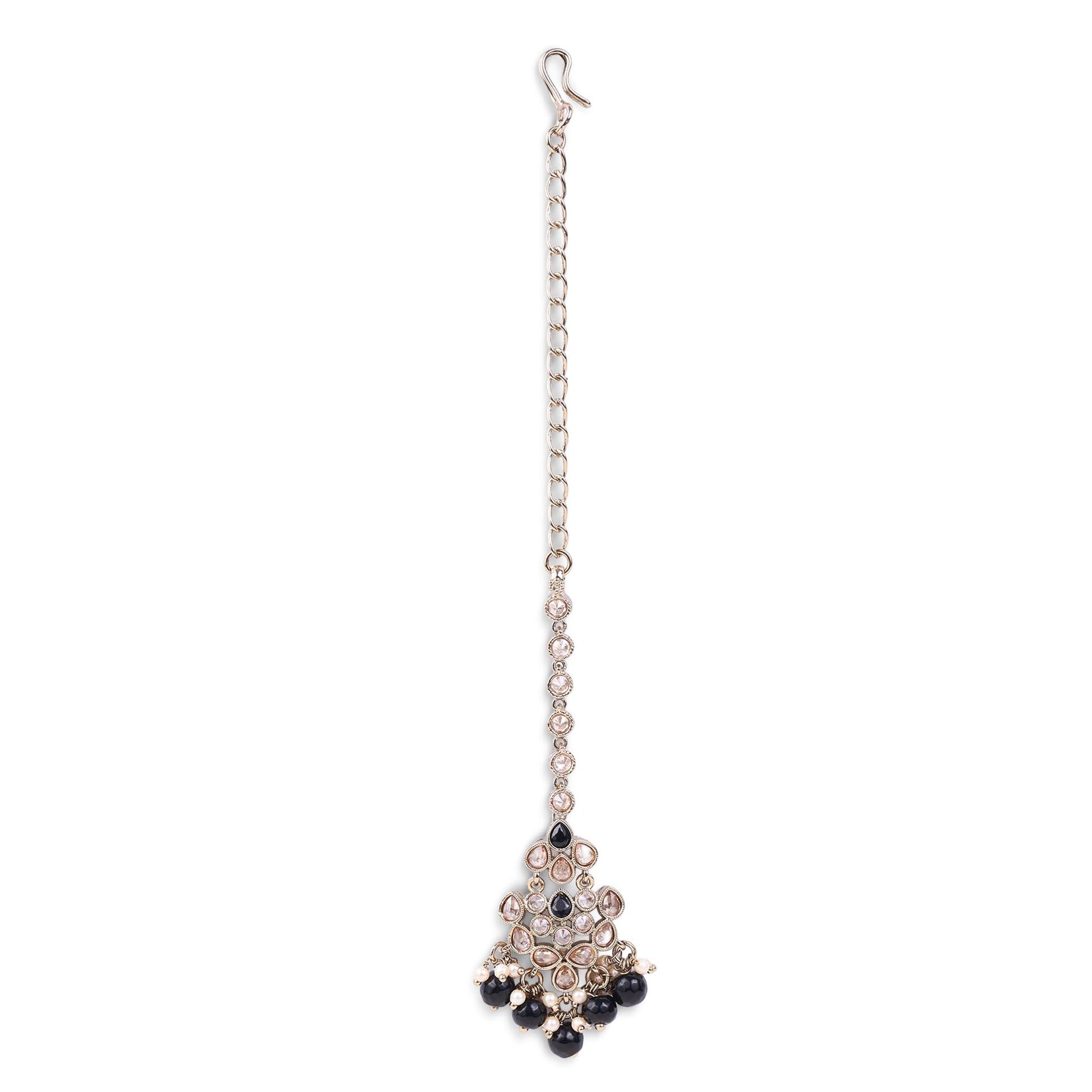Saloni Fashion Jewellery Traditional Oval and Flower Shape Silver Gold Plated Brass Maang Tikka For Women