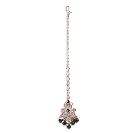 Saloni Fashion Jewellery Traditional Oval and Flower Shape Silver Gold Plated Brass Maang Tikka For Women