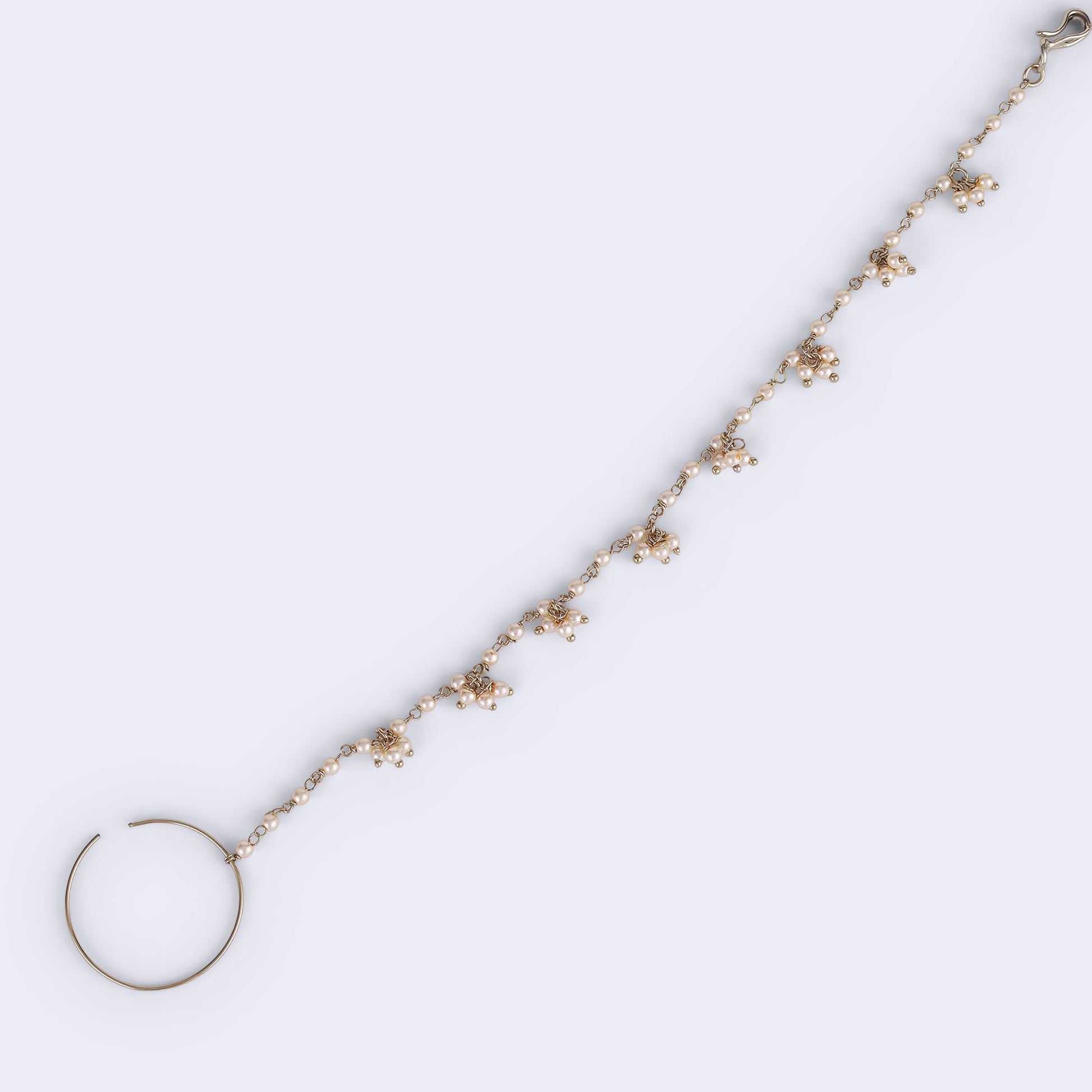Saloni Fashion Jewellery Traditional Round Shape Gold Plated Nose Ring with Chain (Nathiya) For Women
