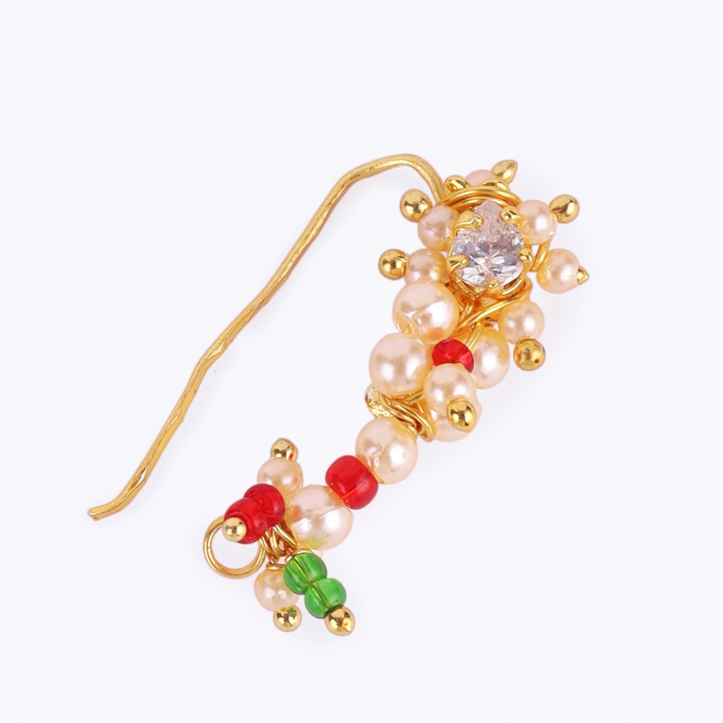 Saloni Fashion Jewellery Traditional Designer Oval Shape Gold Plated Maharashtrian Nosepin / Nath Without Piercing For Women and Girls