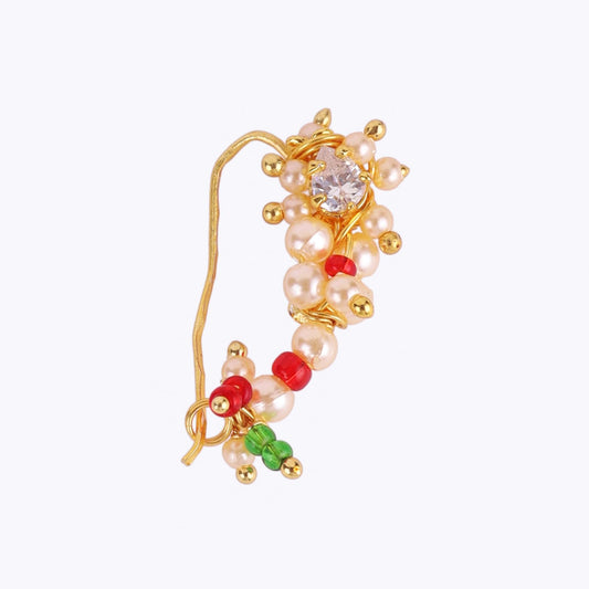 Saloni Fashion Jewellery Traditional Designer Oval Shape Gold Plated Maharashtrian Nosepin / Nath Without Piercing For Women and Girls