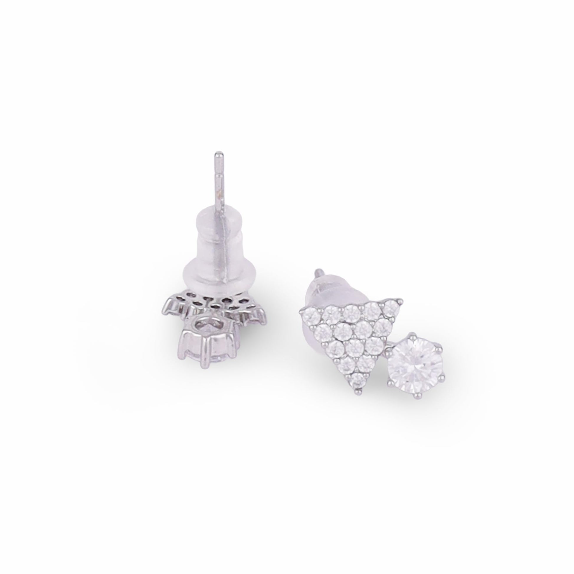 Saloni Fashion Jewellery Exotic Trangle Shape Studded CZ Silver Plated Stud Earring For Women