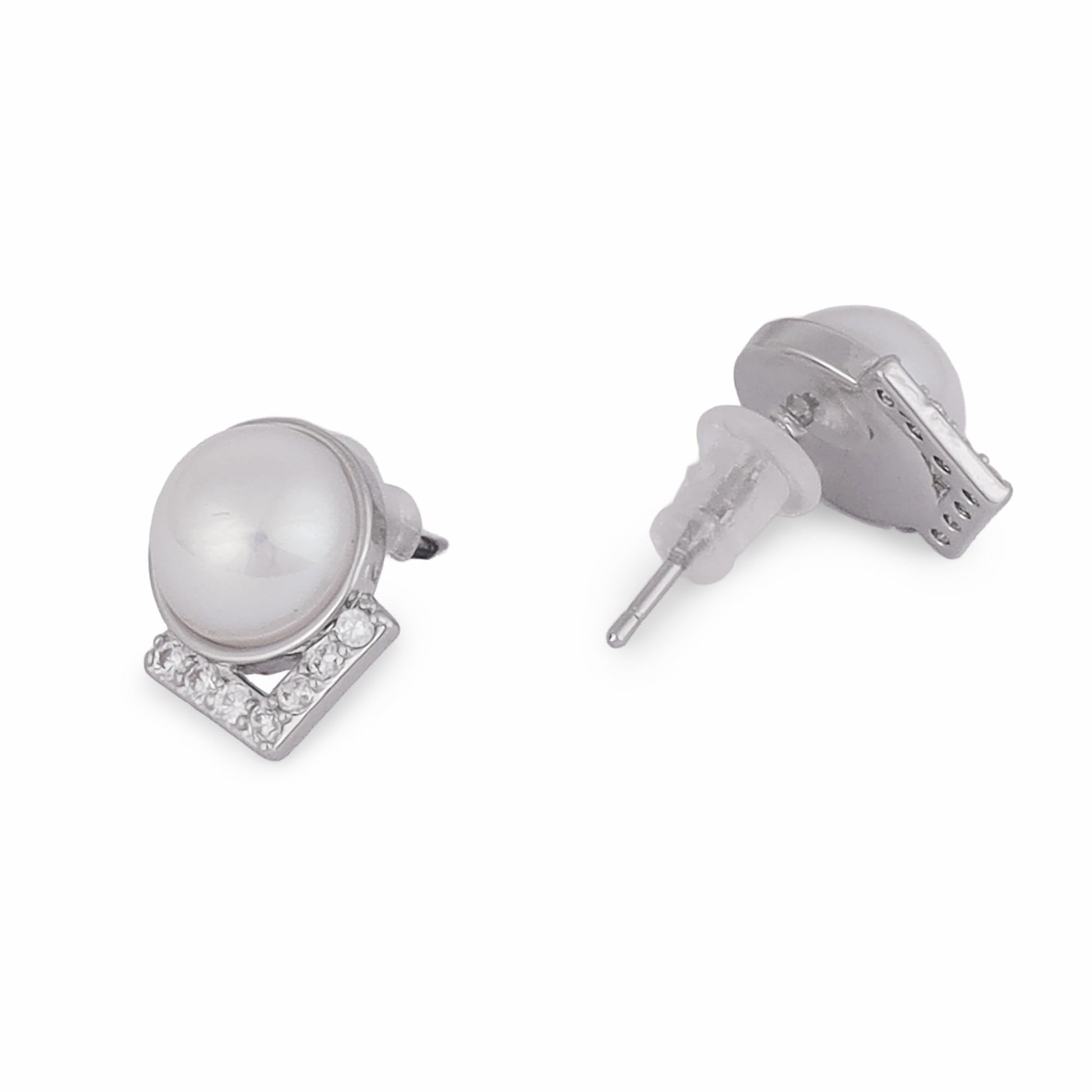 Saloni Fashion Jewellery Attractive Round Mother Pearl Silver Plated Stud Earring For Women