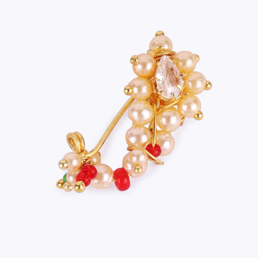 Saloni Fashion Jewellery Traditional Beautiful Oval Shape Gold Plated Maharashtrian Nosepin / Nath Without Piercing For Women and Girls