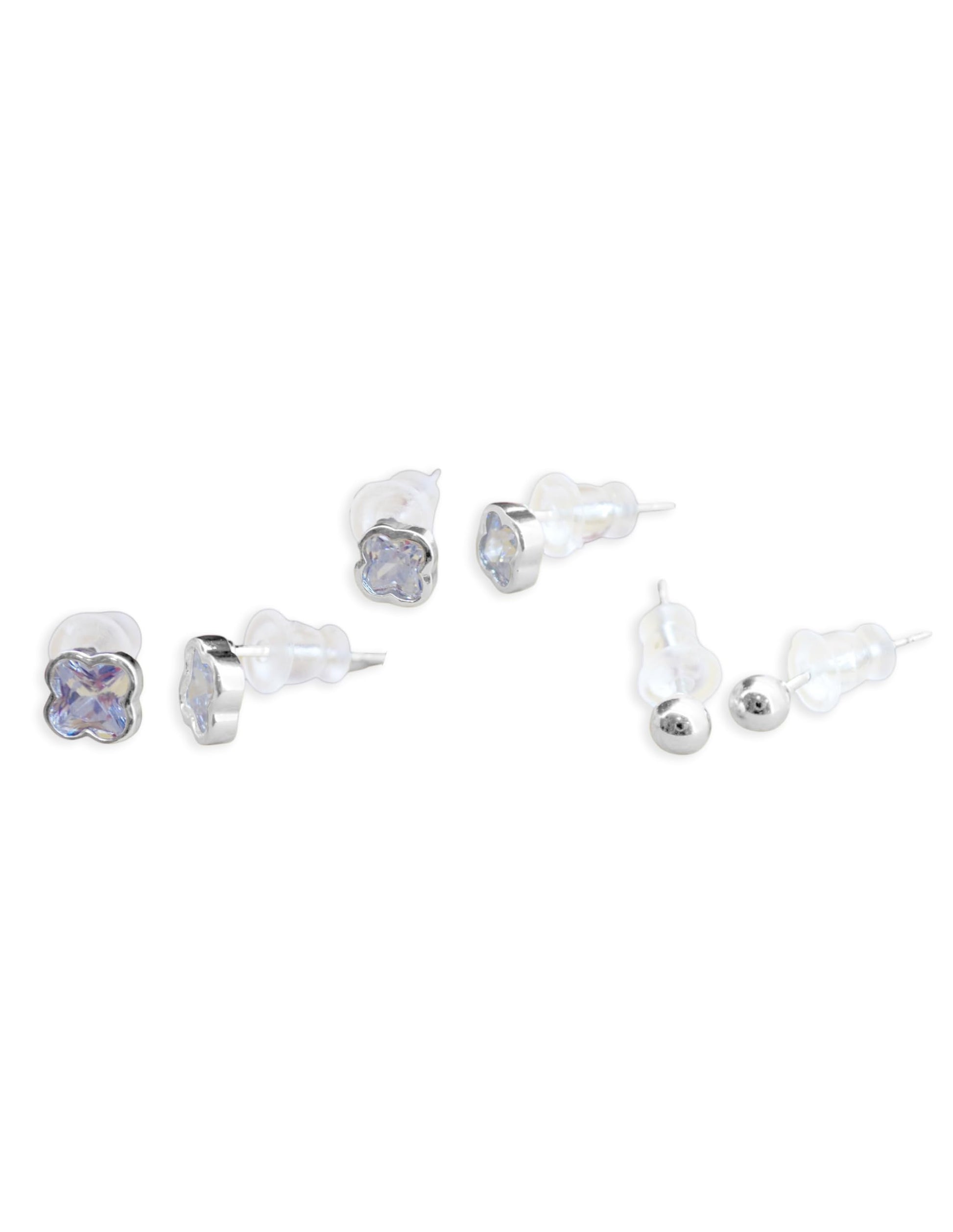 Saloni Fashion Jewellery Trendy Flower Desing Combo of 3 Silver Plated Stud Earring For Women and Girls
