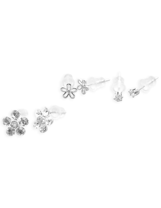 Saloni Fashion Jewellery Fancy Flower Desing Combo of 3 Silver Plated Stud Earring For Women and Girls