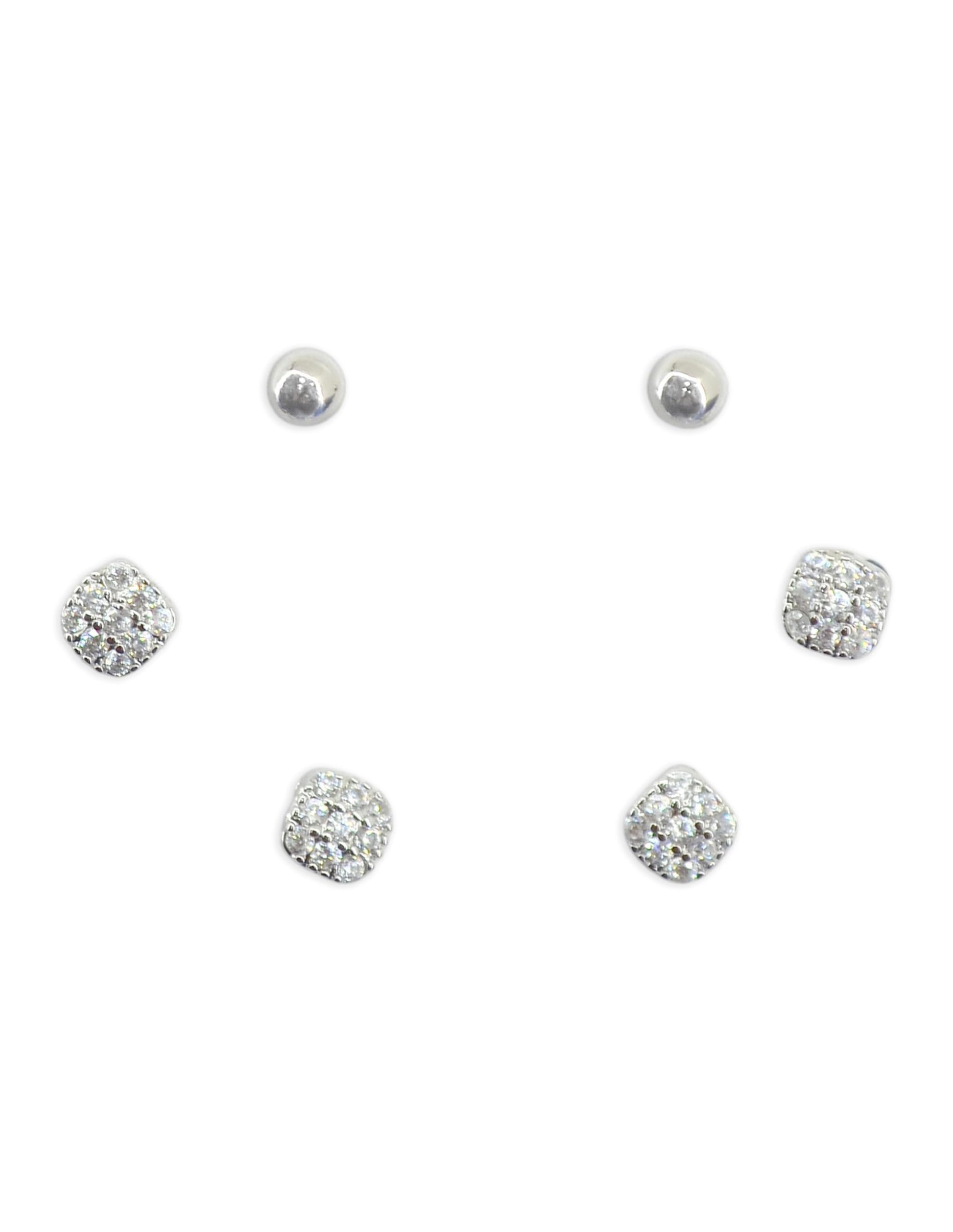 Saloni Fashion Jewellery Stylish Round Shape CZ Brass Silver Plated Set of 3 Combo Stud Earring For Women and Girls