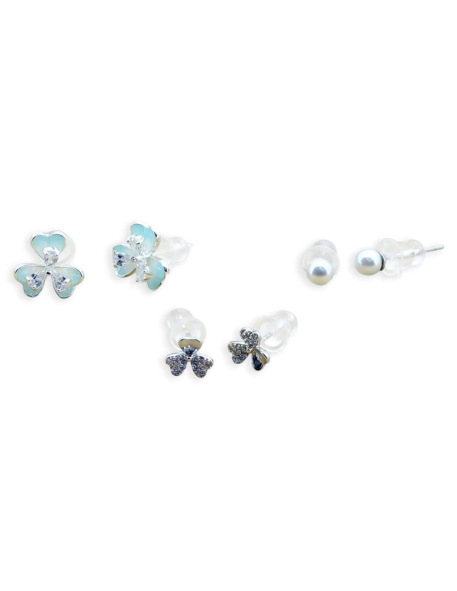 Saloni Fashion Jewellery Lovely Heart and Flower Design Combo of 3 Silver Plated Stud Earring For Women and Girls