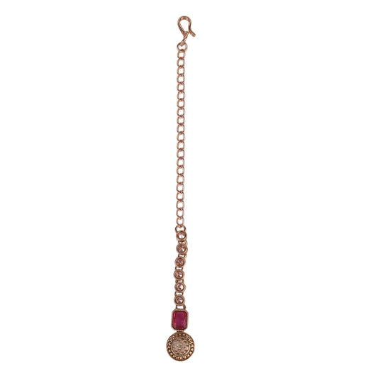 Saloni Fashion Jewellery Finely Round Shape Gold Plated Maang Tikka For Women and Girls