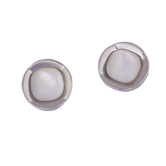 Saloni Fashion Jewellery Creative Squire Shape Pearl Silver Plated Stud Earring For Women