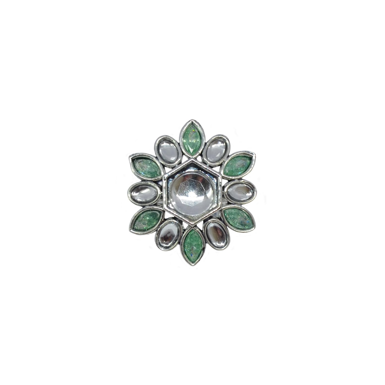 Saloni Fashion Jewellery Modish Flower Design Silver Plated Kundan Stone Adjustable Finger Ring For Women and Girls